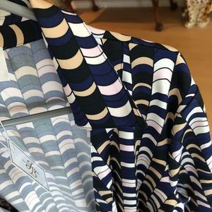 NET Julie Brown Milo Wrap Dress Blue/Tan Scalloped